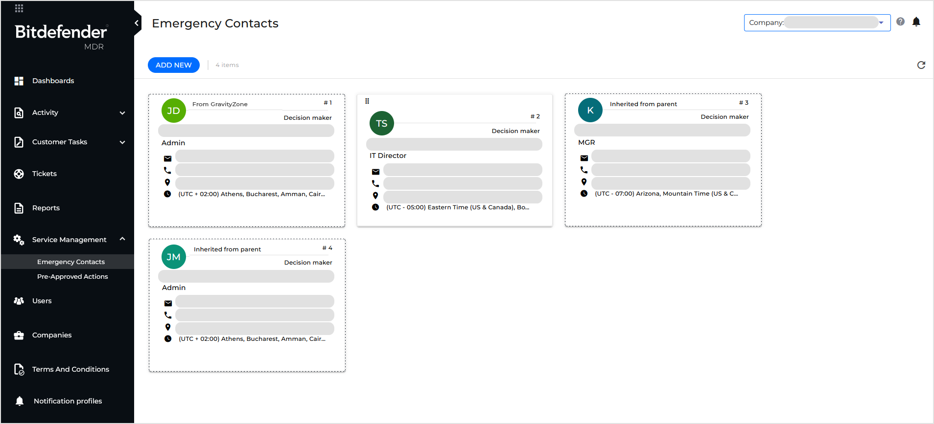 Emergency Contacts page